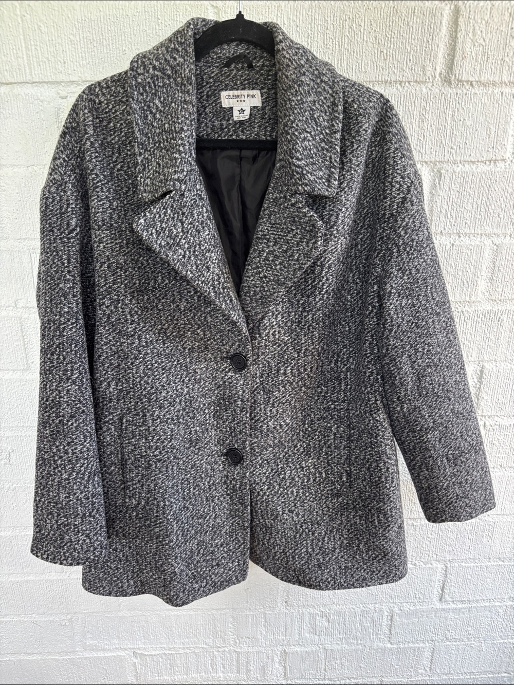 Celebrity Pink Gray Tweed Pea Barn Yard Coat with Notch Collar sz XL